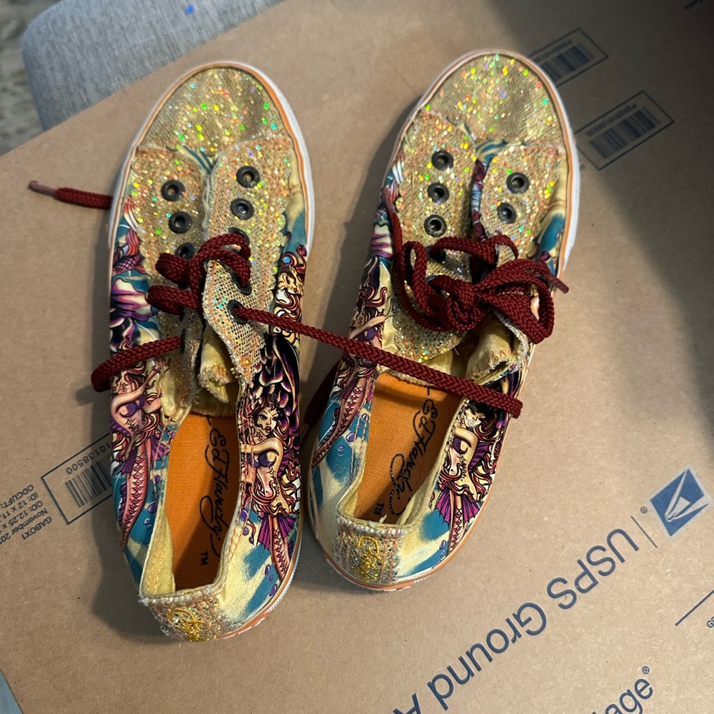 Ed Hardy Gold Glitter Kids Sneakers